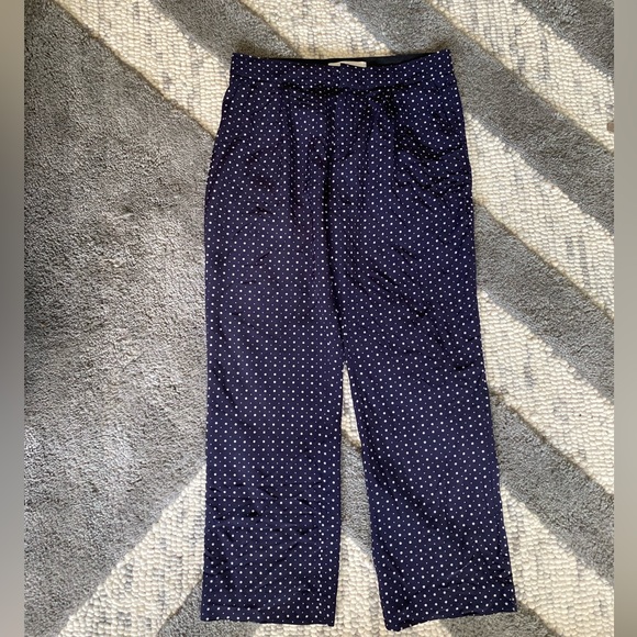 Joie Dicra Ankle Starburst Pants Womens Sz 2 Navy blue & White Lined Front Pleat - Picture 1 of 5